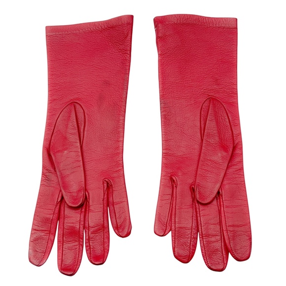 GUCCI VINTAGE RED / GOLD GG LOGO LEATHER GLOVES - Picture 2 of 9